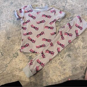 Kids Fire Truck Print Gray Pajamas